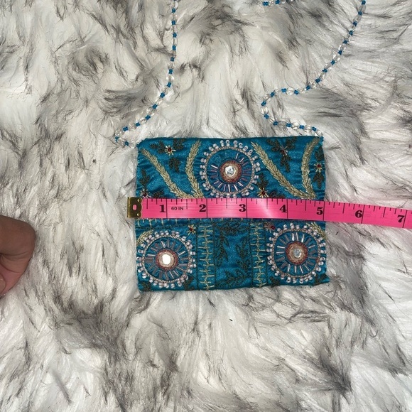 Y2k beaded bag mini beaded bag vintage beaded bag moyna bag Blue travel purse - Picture 5 of 13